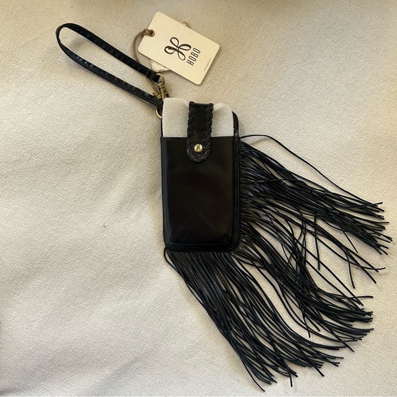 NWT HOBO Black Fringe Phone Wallet Wristlet Clutch